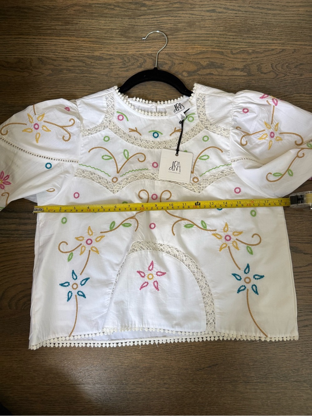 DRA NWT Embroidered Peasant Blouse with Multicolor Floral Accents, size S. - Picture 5 of 6